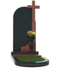 Памятник из коричневого и черного гранита с крестом, символизирующий путь судьбы
